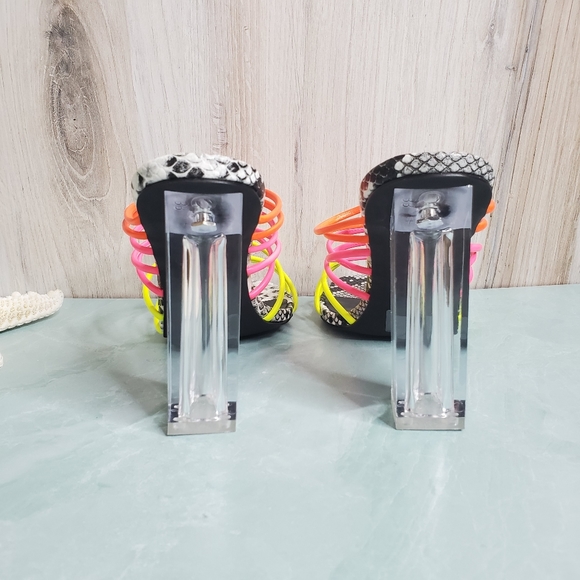 NEW Cape Robbin Neon Strappy Clear Mule Heels - Picture 8 of 10